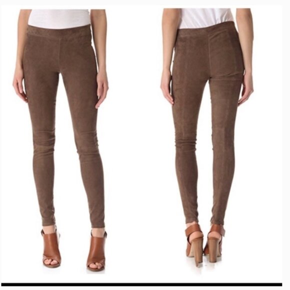 Vince 100% Lamb Leather Suede Ankle Zip Leggings - Willow